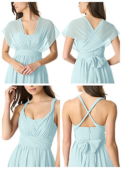 Azazie Olani Bridesmaid Dresses Sea Glass A-Line Off the Shoulder Chiffon Convertible Dress image6