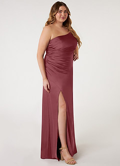 Azazie Eren Bridesmaid Dresses Desert Rose Mermaid One Shoulder Stretch Satin Dress image8