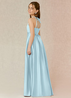 Azazie Arianthe Junior Cloud Blue A-Line with Pockets Stretch Satin Dress image3