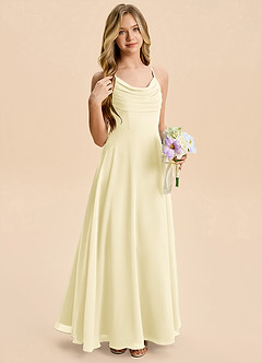 Azazie Gia Junior Lemon Sorbet A-Line Pleated Chiffon Dress image5