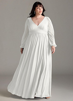 Azazie Norah Abiti da Damigella Abito A-Line in Chiffon con Maniche lunghe e Scollo a V Bianco image6