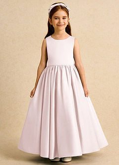Azazie Nellia Flower Girl Dresses Blushing Pink A-Line Bow Matte Satin Dress image2