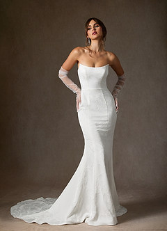 Azazie Serephina Wedding Dresses Diamond White Mermaid Strapless Floral Jacquard Dress image6