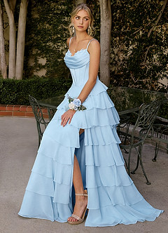 Floralace Sky Blue Ruffled A-line Prom Dress image5