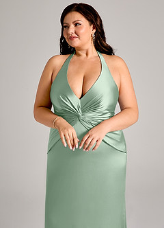 Azazie Valerie Suknie dla druhen Syrena Pofałdowany Satyna elastyczna Do ziemi Sukienka image13