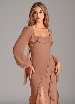 Azazie Candice 신부 들러리 드레스 A라인 긴팔 쉬폰 바닥 길이 드레스 image7