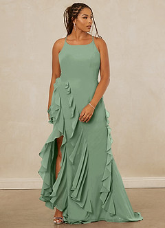 Christian Siriano Bridal for Azazie 1006 Brautjungfernkleider Meerjungfrau-Linie Gestreift Chiffon Kleid Matcha image10