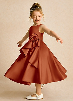 Azazie Hermia Robe Demoiselle D'honneur Fillette Robe Trapèze en Mat Satiné Sans manches Paprika image3
