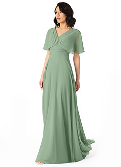 Azazie Pamela Brautjungfernkleider A-Linie V-Hals Gefaltet Chiffon Kleid Matcha image3