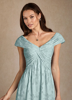 Azazie Myrtle Mother of the Bride Dresses Mist A-Line Pleated Floral Burnout Dress image5