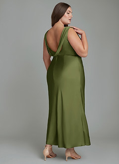 Azazie Kieryn Bridesmaid Dresses Olive Mermaid Pleated Stretch Satin Dress image7