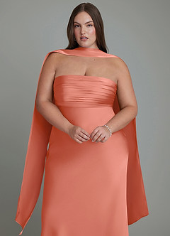 Azazie Saylor Vestidos de damas de honor Vestido Rosa Salmón de Satén Elástico de Corte Sirena con Palabra de honor image18