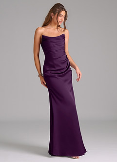 Azazie Lucille Bridesmaid Dresses Grape Mermaid Strapless Stretch Satin Convertible Dress image5