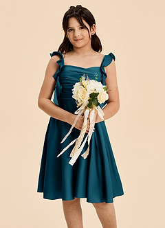 Azazie Kira Junior A-Linie Gestreift Stretch-Satin Kleid Tintenblau image6