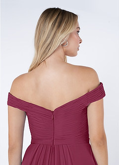 Azazie Audrianna Brautjungfernkleider Wandelbar A-Linie Schulterfrei gerafft Chiffon Kleid Maulbeerrot image6