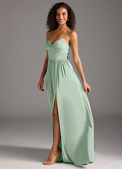 Azazie Zeya Bridesmaid Dresses Agave A-Line Pleated Stretch Satin Dress image14