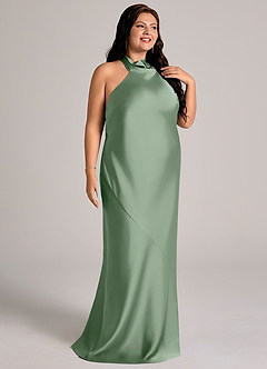 Azazie Velli Abiti da Damigella Abito Sirena in Raso Elasticizzato Collo Alto Matcha image12