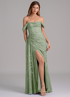 Azazie Amyra 신부 들러리 드레스 인어 오프 더 숄더 플로럴 번아웃 바닥 길이 드레스 image3