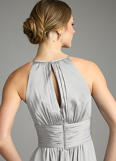 Azazie Bonnie Bridesmaid Dresses Silver A-Line Pleated Stretch Satin Dress image6