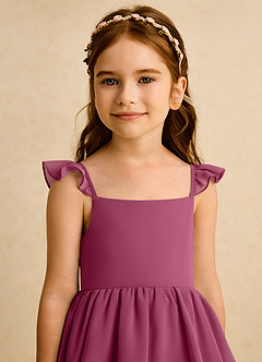 Azazie Boba vestidos de niña de las flores Vestido de Mora de Gasa de Corte En A con Escote Cuadrado image8