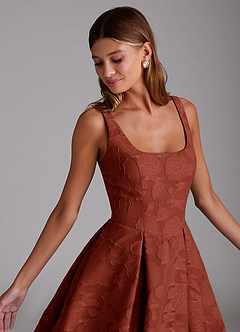 Azazie Amalie Bridesmaid Dresses Terracotta A-Line Pleated Floral Burnout Dress image5