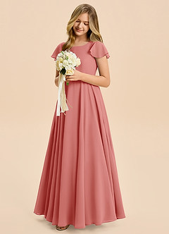 Azazie Cady Junior A-Linie Plissee Chiffon Kleid Antike Rose image4