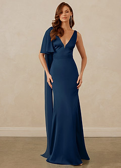 Christian Siriano Bridal for Azazie 1011 Bridesmaid Dresses Dark Navy Mermaid Bow Stretch Satin Dress image1