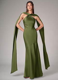 Azazie Kinsley Bridesmaid Dresses Olive Mermaid Side Slit Stretch Satin Dress image1