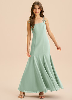 Azazie Evey Junior Vestido de Agave de Gasa de Corte Sirena con Plisado image3