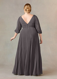Azazie Zahara Mother of the Bride Dresses Steel Grey A-Line V-Neck Pleated Chiffon Dress image8