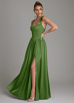 Azazie Francis Bridesmaid Dresses Basil A-Line Corset Stretch Satin Dress image5