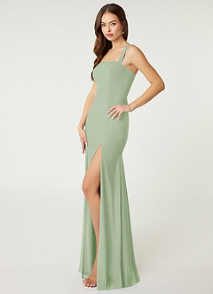 Azazie Alara Brautjungfernkleider Etui Seitliche Cut-Outs Stretch-Chiffon Kleid Staubiger Salbeigrün image3