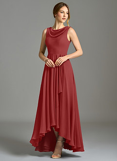 Azazie Wonderland Bridesmaid Dresses Rust A-Line Pleated Chiffon Dress image3