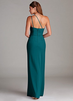 Azazie Eren Jurken voor bruidsmeisjes Jurk van Stretch crêpe met Kolom One-Shoulder Pauw image2