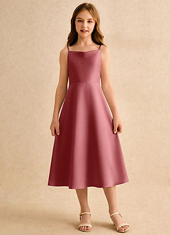 Azazie Jaella Girls Formal Flower Girl Klänningar Klä A-Line i Matt satäng Plisserad image3