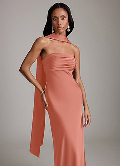 Azazie Saylor Brudtärnklänningar Klä av Sjöjungfru i Stretch Satin Axelbandslös Laxrosa image1