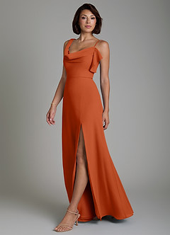 Azazie Jayden Bridesmaid Dresses Burnt Orange A-Line Side Slit Chiffon Dress image6