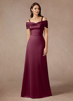 Azazie Amelia Mother of the Bride Dresses Mulberry A-Line Off the Shoulder Stretch Satin Dress image5