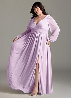 Azazie Norah Bridesmaid Dresses Frosted Lilac A-Line V-Neck Long Sleeve Chiffon Dress image10