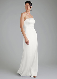 Azazie Tyler Bridesmaid Dresses White Sheath Strapless Stretch Satin Convertible Dress image4