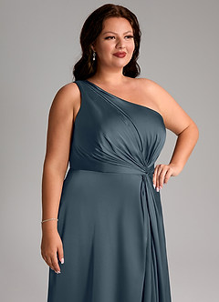Azazie Brooke Bridesmaid Dresses Twilight A-Line One Shoulder Stretch Satin Dress image13