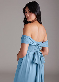 Azazie Lamara Bridesmaid Dresses Steel Blue Off the Shoulder Chiffon Convertible Jumpsuit image6