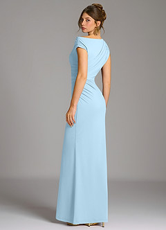 Azazie Nazanin Robes de demoiselle d'honneur Robe Sirène en Jersey extensible de qualité supérieure Épaule décolletée Bleu Ciel image6
