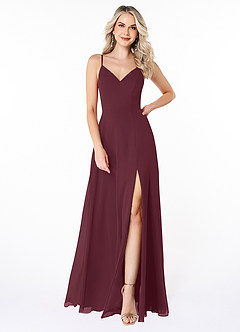 Azazie Lena Bridesmaid Dresses Cabernet A-Line Lace Chiffon Dress image1