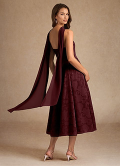 Azazie Lorain vestidos de madre de la novia Vestido de Cabernet de Devorado Floral de Corte En A con Plisado image6