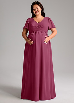 Azazie Verna Maternity Bridesmaid Dresses A-Line V-Neck Ruched Chiffon Floor-Length Dress image11