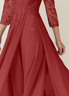 Azazie Noella Mère de la mariée Robes Robe Trapèze en Mousseline de soie Col V Dentelle Rouille image7