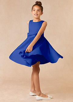 Azazie Coco Flower Girl Dresses Royal Blue A-Line Bow Matte Satin Dress image3