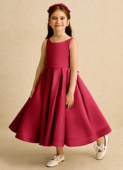 Azazie Babs Blumenmädchenkleider Ballkleid Plissee Matte Satin Kleid Scharlachrot image8