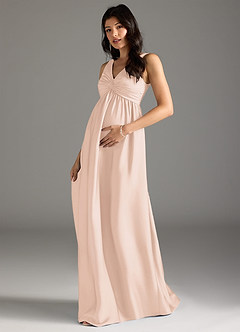 Azazie Yetta Abiti da damigella d'onore premaman Abito A-Line Plissettato Raso Elasticizzato Floor-Length image1